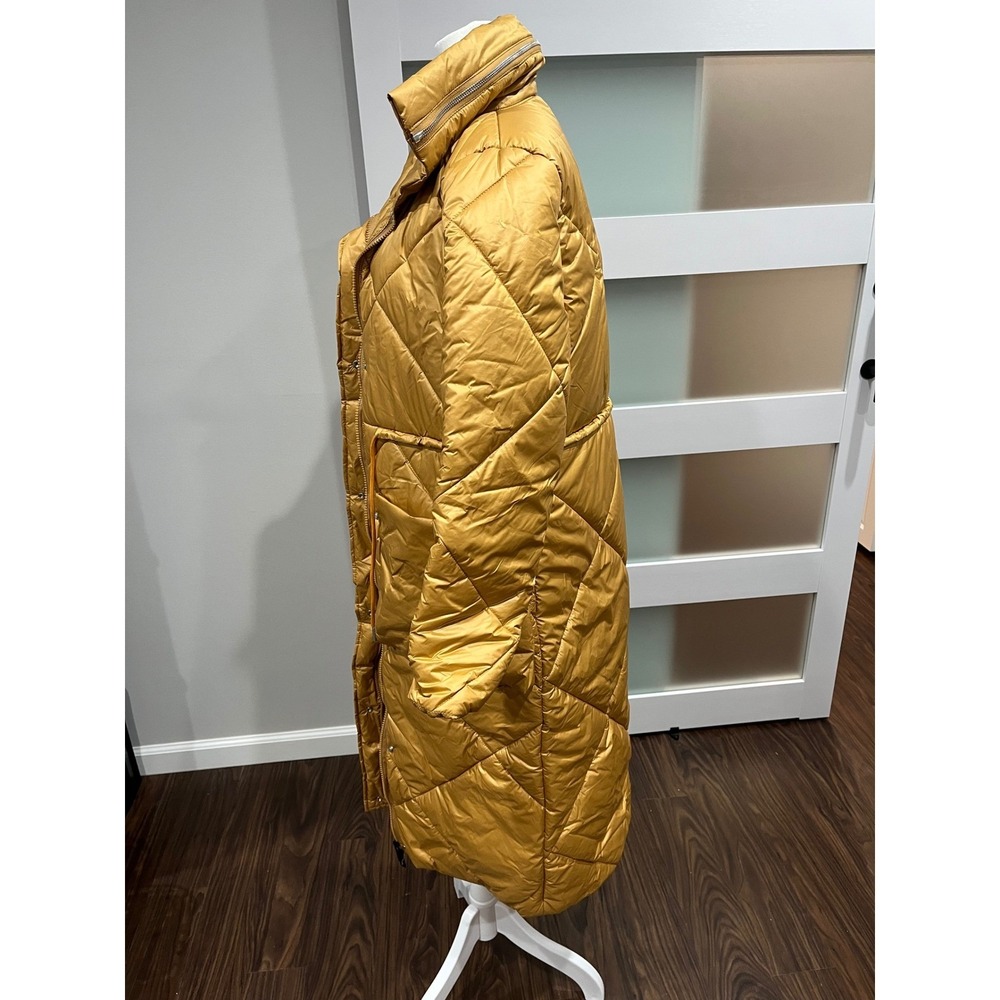 Mustard Yellow Quilted Longline Puffer Coat with Oversized Collar Size S - Picture 6 of 12